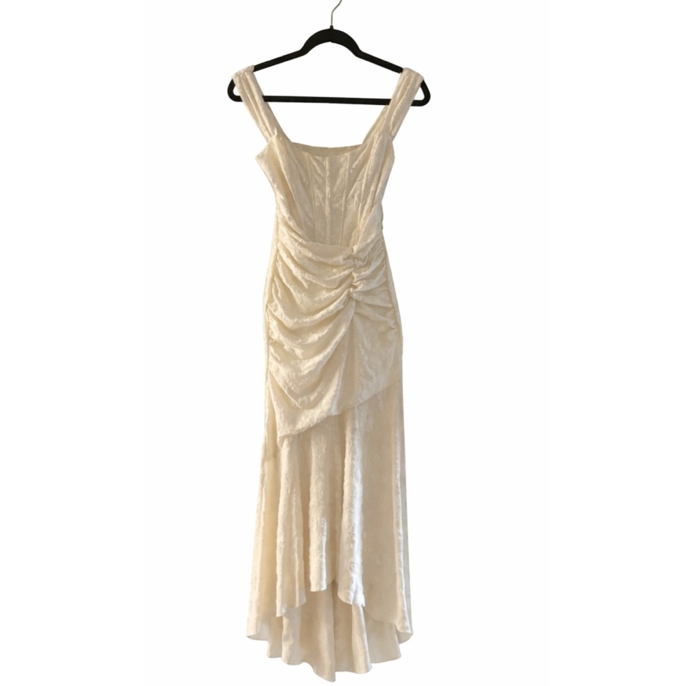 Elegant Corset Boned Cream Evening Gown